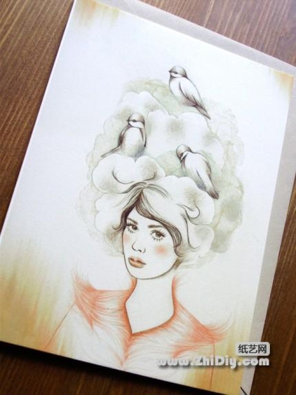 An exquisite note card that combines paper cutting and paper drawings