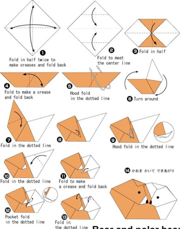 Bear and polar bear origami tutorial for children