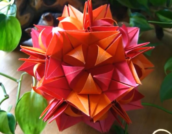 How to make a hot flame origami flower ball lantern. Handmade origami video tutorial