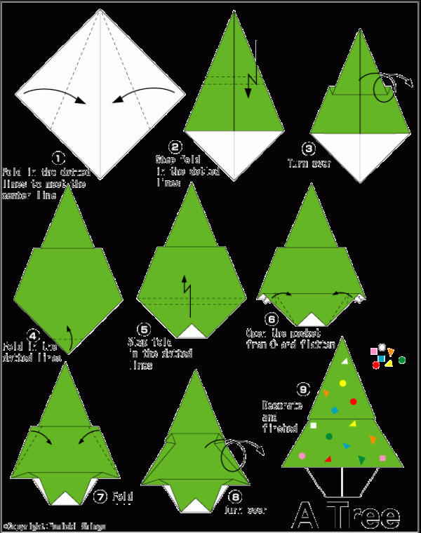 Christmas tree simple DIY origami illustrated tutorial