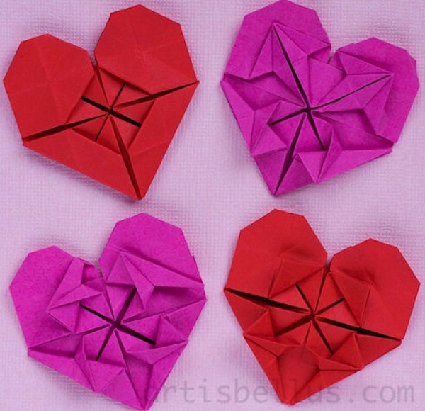 Origami heart and origami flower handmade tutorial for Valentines Day