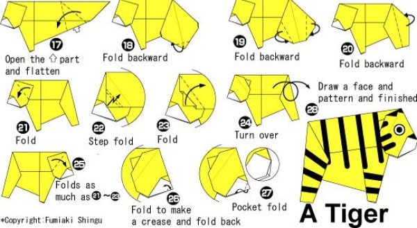 Simple tiger origami tutorial for children