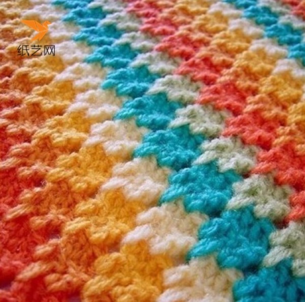 How to knit a blanket? Handmade crochet rainbow wool blanket tutorial illustration