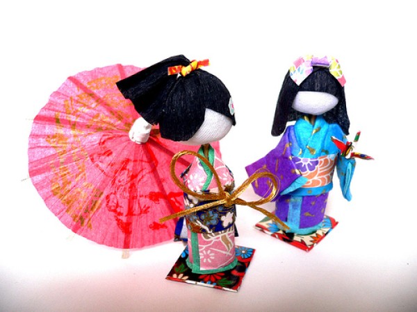 Cute Japanese kimono paper art doll