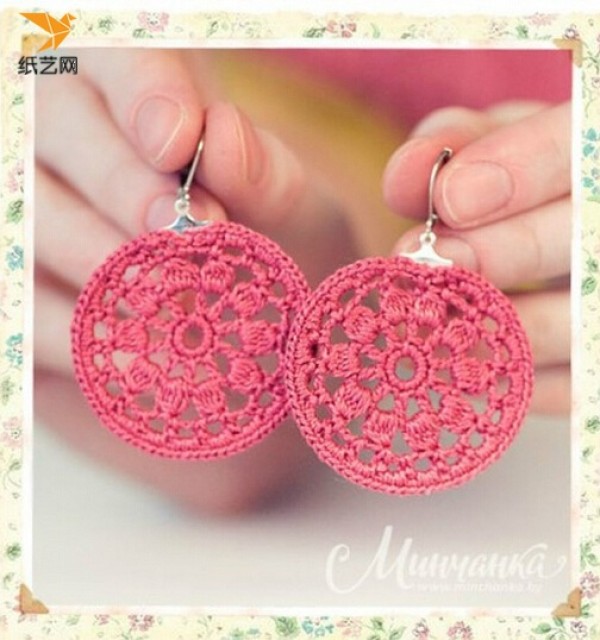 Illustrated tutorial on how to make handmade crochet festive New Year earrings