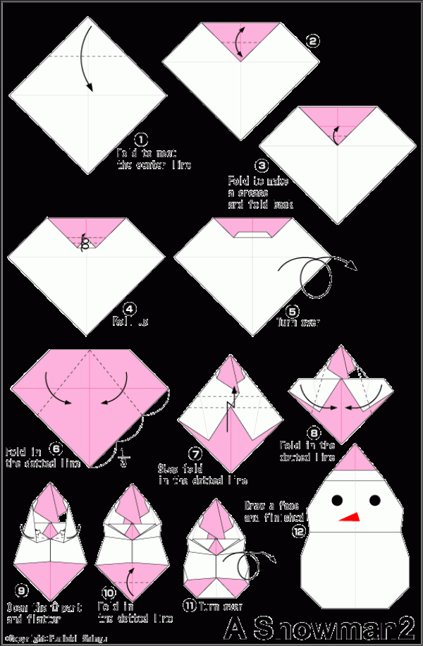 Cute Christmas Snowman Origami Illustrated Tutorial