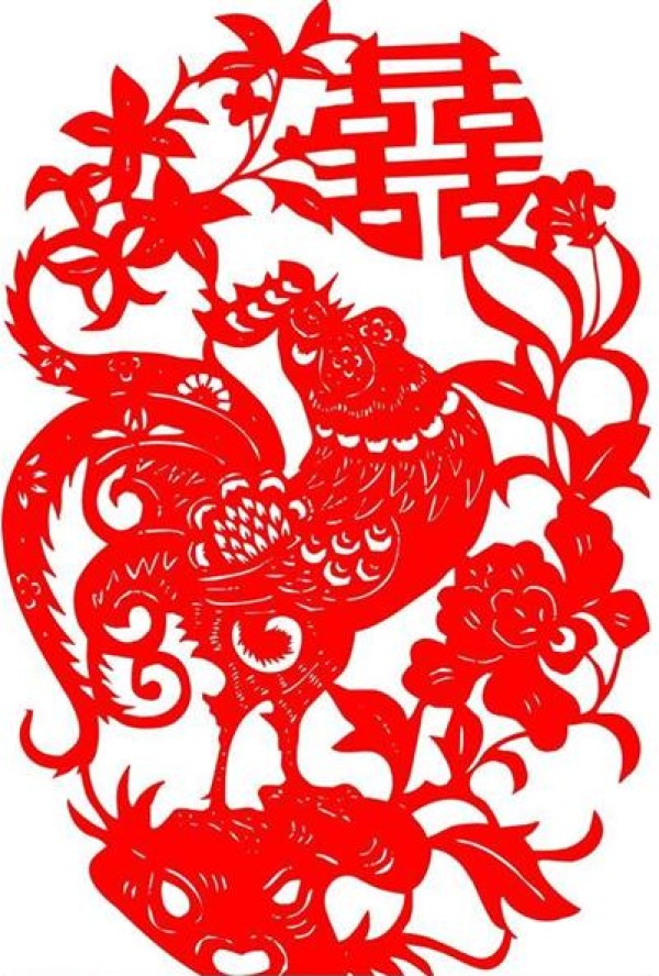 Chicken-shaped decoration in Zhongyang Luliang folk paper-cutting