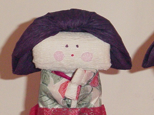 Kimono origami doll flat and three-dimensional paper art works