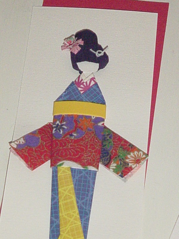 Kimono origami doll flat and three-dimensional paper art works