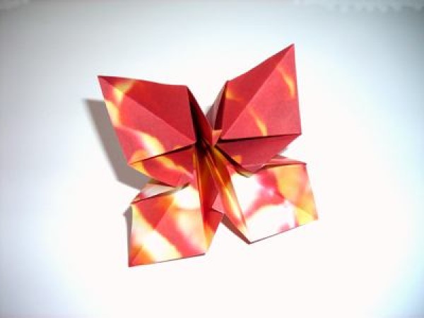 Red four-petal flower origami tutorial