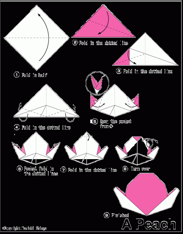 Simple peach origami tutorial for children