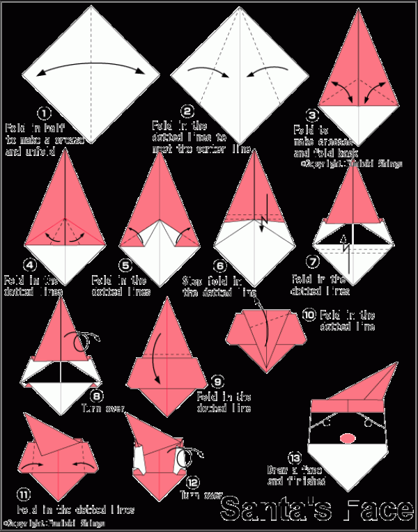 Simple origami DIY Santa Claus face tutorial for children