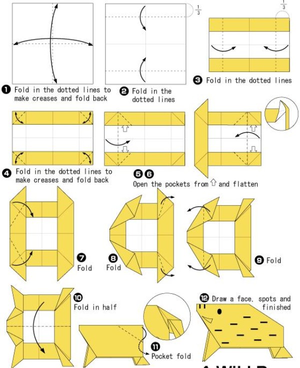 Simple origami wild boar tutorial for children