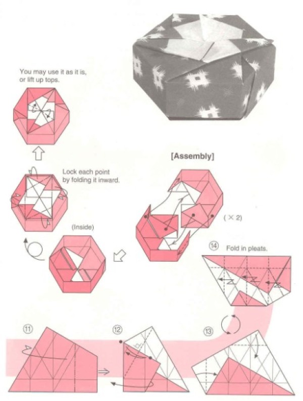 Momoya Haoyings basic twisted hexagonal origami box drawing tutorial [origami box diagram]