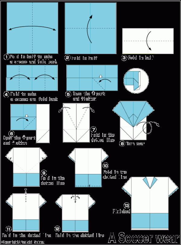 Simple handmade origami football jersey illustrated tutorial