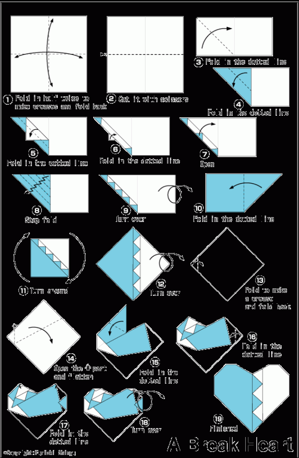 Broken Heart Simple Origami Illustrated Tutorial