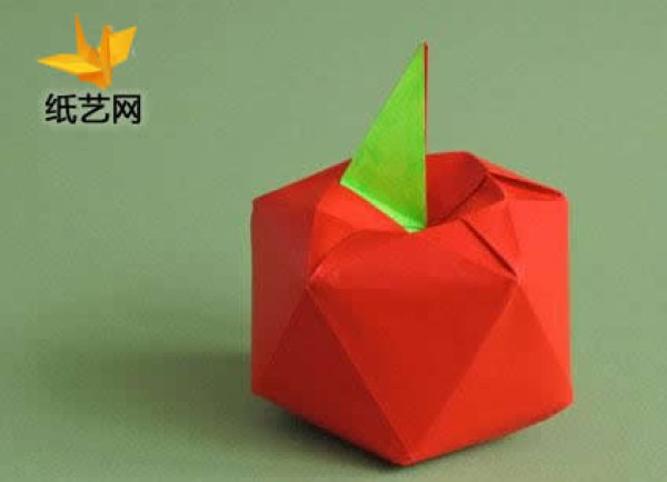 Three-dimensional apple origami tutorial teaches you step by step how to fold an origami apple.