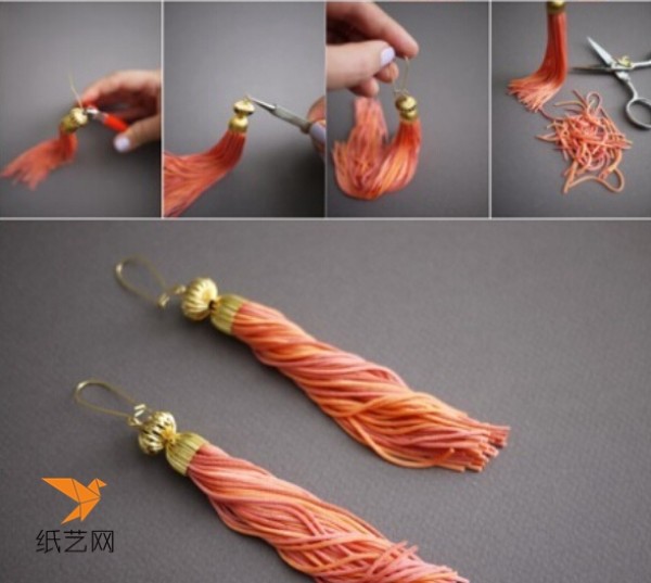 Illustrated tutorial on how to make homemade classic super fairy tassel earrings