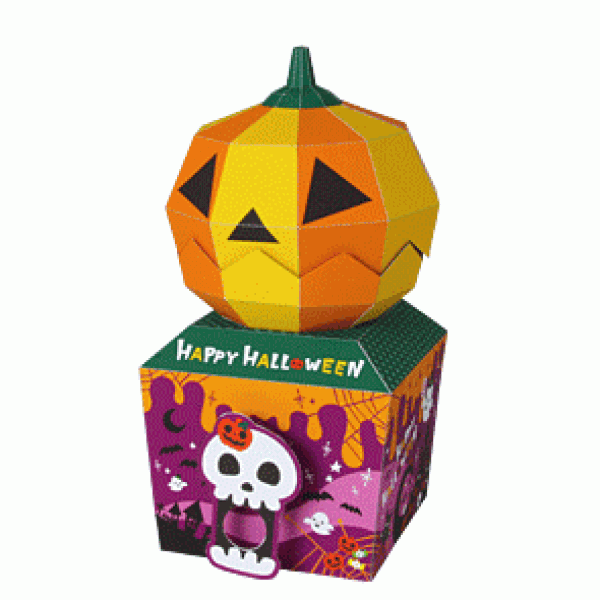 [Paper Model] Halloween moving pumpkin lantern box making tutorial and template drawings