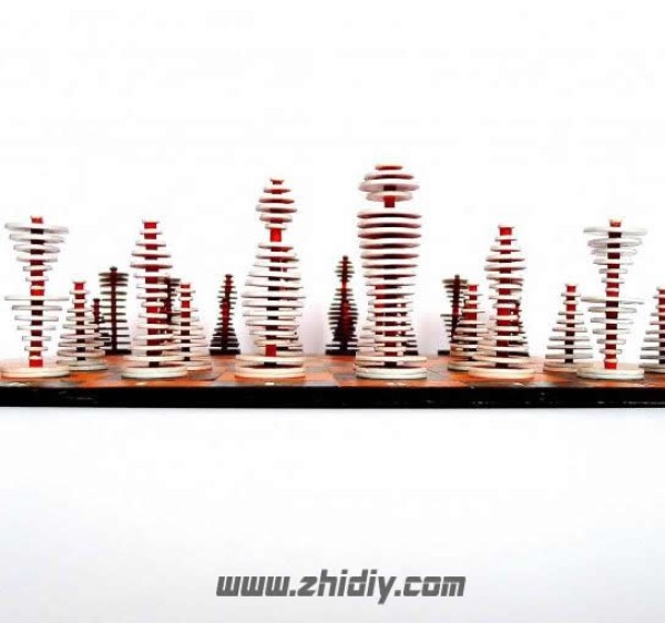 Chess set made from waste cardboard