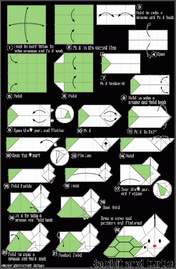 Childrens simple origami tutorial on the tortoise and the hare race