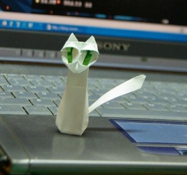 Manual origami three-dimensional cute cat origami illustration tutorial