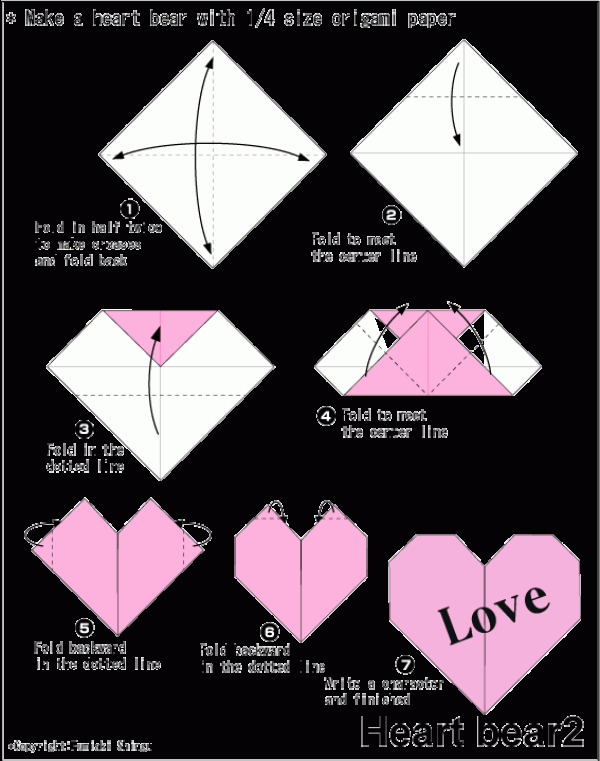 Valentines Day Care Bear Origami Illustrated Tutorial