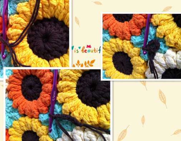 Beautiful hand crocheted sunflower cushion