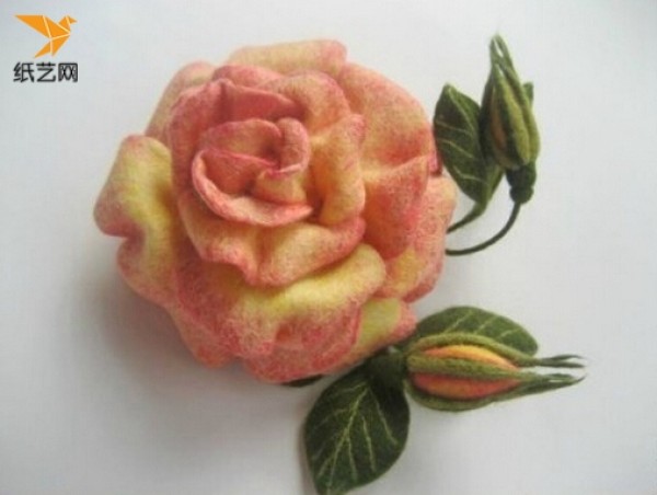 Illustrated tutorial on how to make handmade wool felt stamped Lechaomei artificial flower brooch