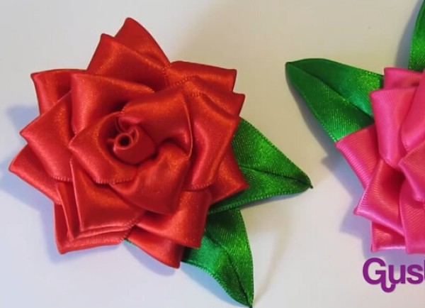 DIY tutorial for weaving handmade roses with satin ribbons