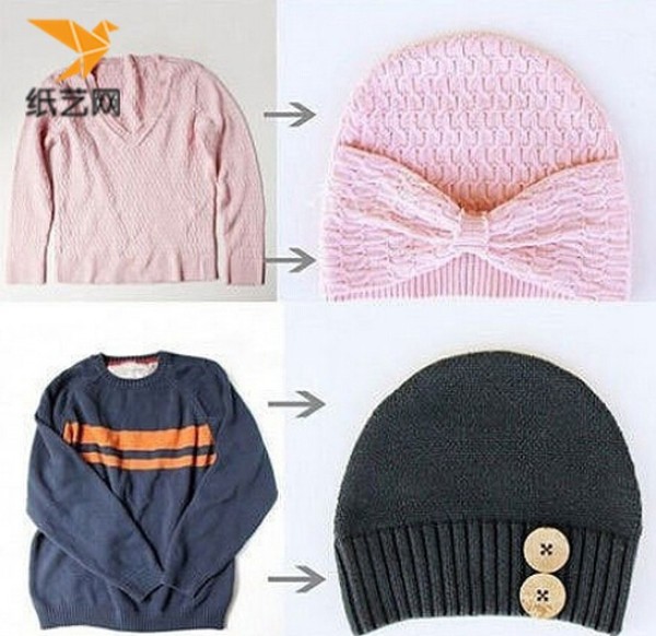 How to recycle old sweaters? Illustrated tutorial on how to transform old sweaters into childrens woolen hats