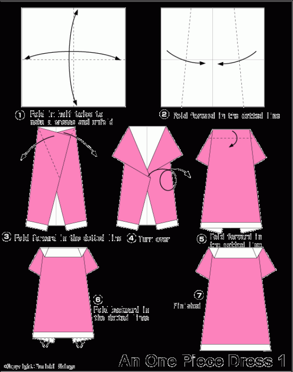 Simple handmade origami illustration tutorial for dress