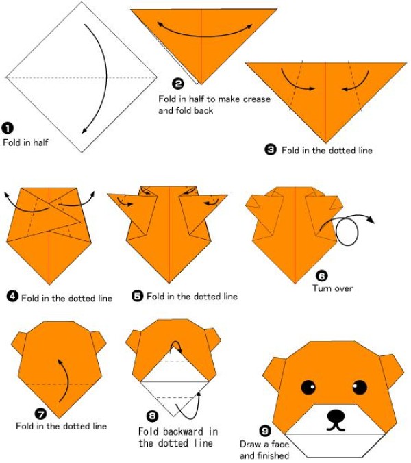 Simple origami bear face tutorial illustration