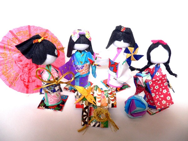 Cute Japanese kimono paper art doll