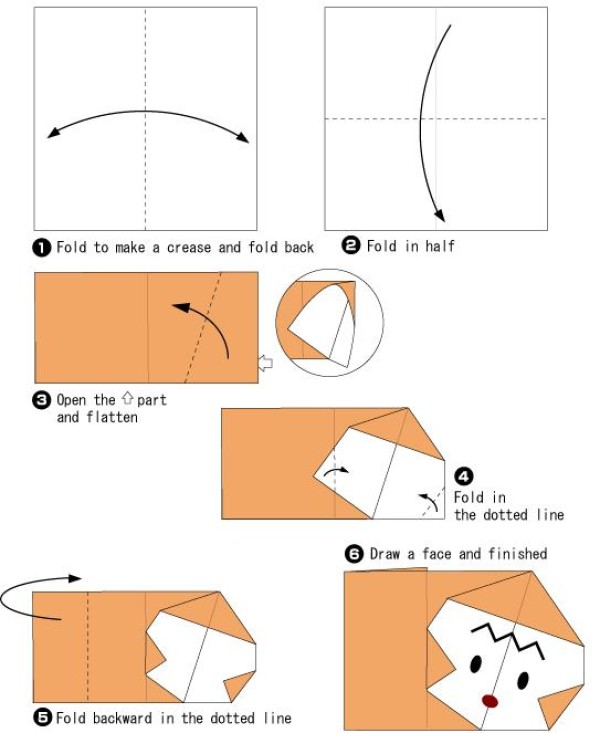 Origami monkey origami tutorial illustration