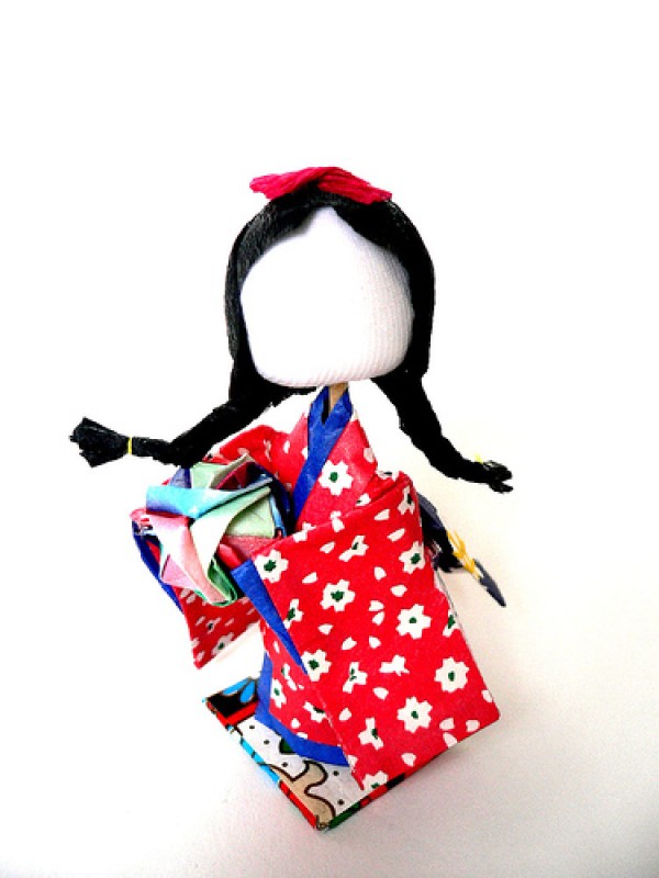 Cute Japanese kimono paper art doll