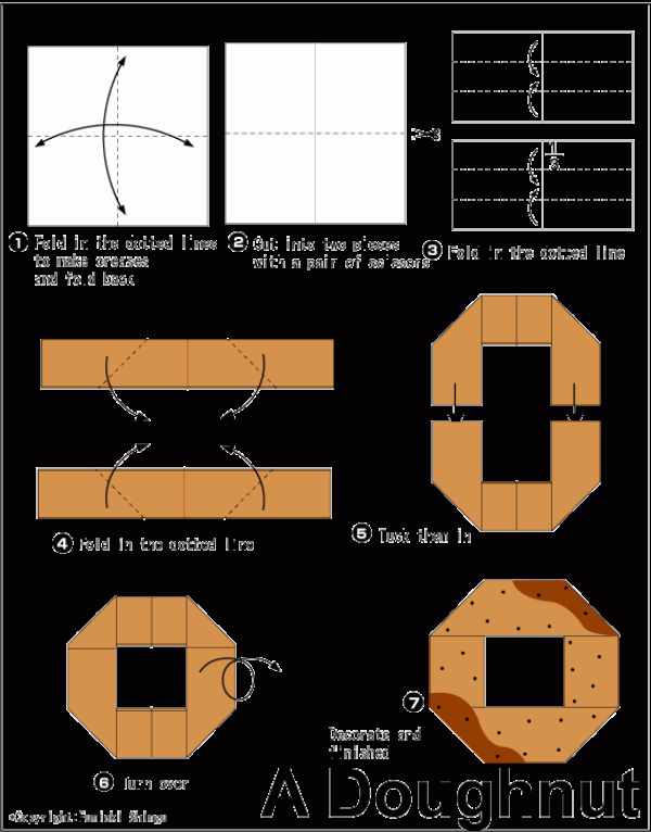 Simple origami tutorial for children to make donuts