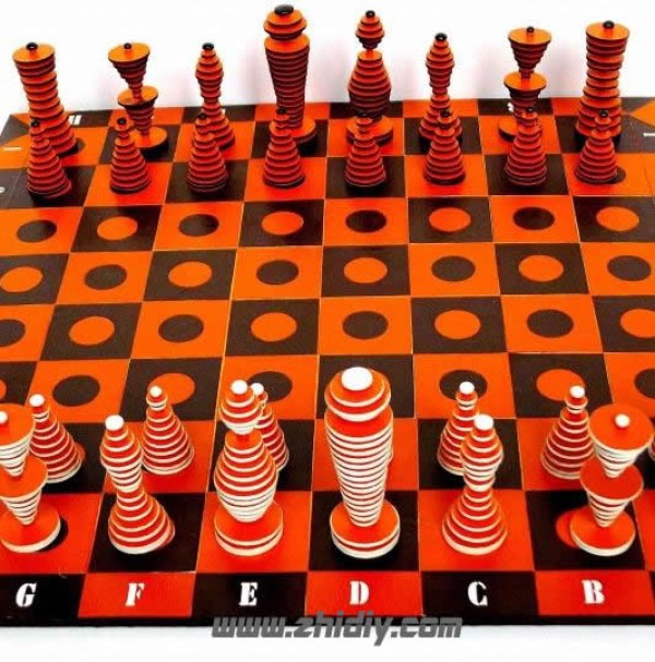 Chess set made from waste cardboard