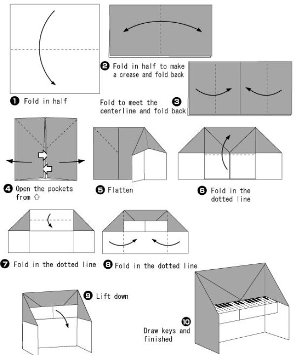 Simple handmade piano origami tutorial for children