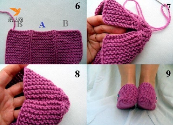 Wool knitting soft-soled flat shoes and floor socks stick stitch tutorial