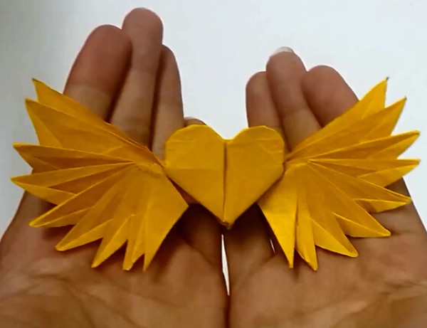 Origami video tutorial for a stunning three-dimensional origami heart with wings for Valentines Day