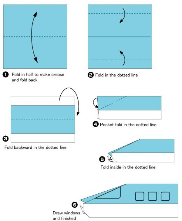 Simple handmade origami high-speed train illustration tutorial