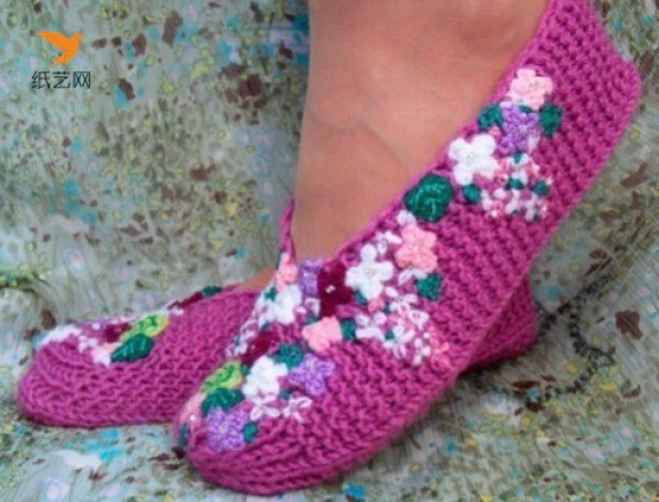 Wool knitting soft-soled flat shoes and floor socks stick stitch tutorial