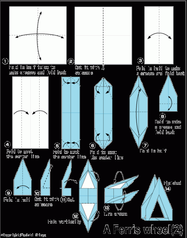 Ferris wheel origami illustrations and interesting tutorials