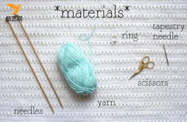 Illustration of hand knitting tutorial for cute bow ring knitting with stick stitches