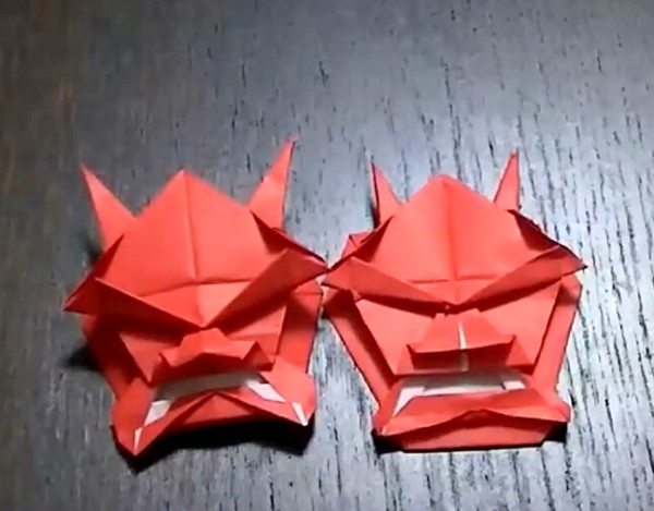 Tutorial on how to make an origami devil mask for Halloween