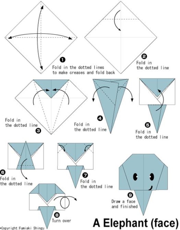 Elephant simple handmade origami illustrated tutorial