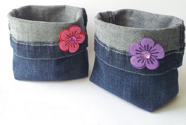 Fabric art turns waste into treasure. A DIY tutorial for making storage boxes out of waste jeans.