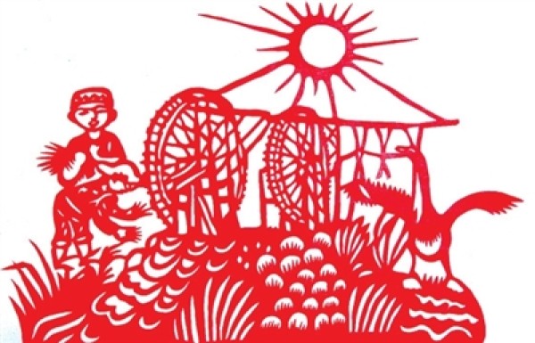 Chinese folk paper cutting with female red and embroidery pattern base