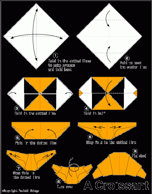 Simple handmade origami tutorial for croissants for children